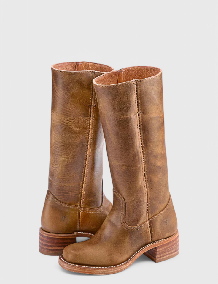 Beatrice Langford | Tan Leather Knee-High Western Boots