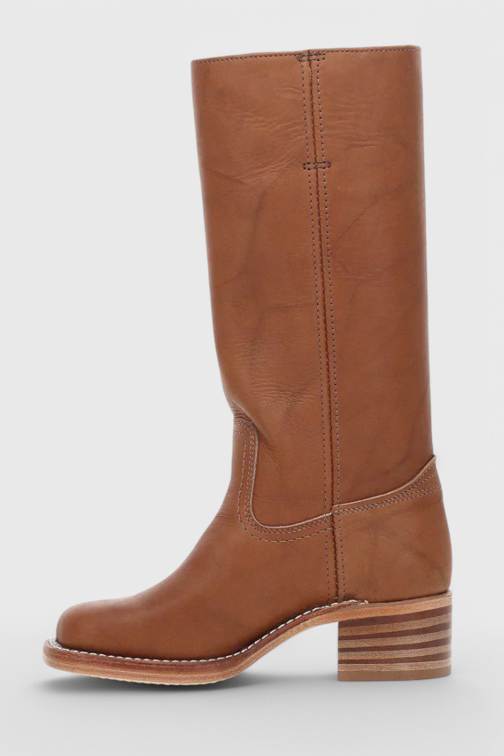 Beatrice Langford | Tan Leather Knee-High Western Boots