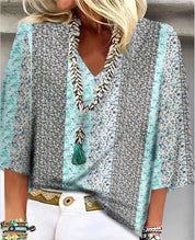 Colette Fairmantle | Ditsy Floral Patchwork V-Neck 3/4 Sleeve Top