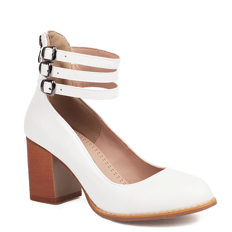 Mathilde Renoncourt | Tan Block Heel with Double Ankle Strap