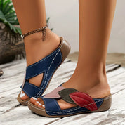 Natasha Bellemore | Colorblock Leaf Appliqué Slip-On Wedge Sandals