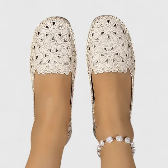 Perrine Galveston | White Hollow-Cut Slip-On Flat Loafers