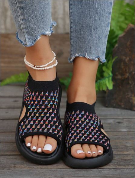 Vivienne Fontblanche | Cream Knit Platform Open Toe Slip-On Sandals