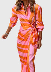 Ottilie Sancerre | Orange & Pink Geometric Print Wrap Midi Dress