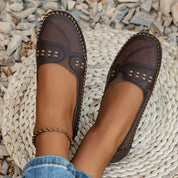 Camille Velthorpe | Beige Perforated Slip-On Comfort Flats