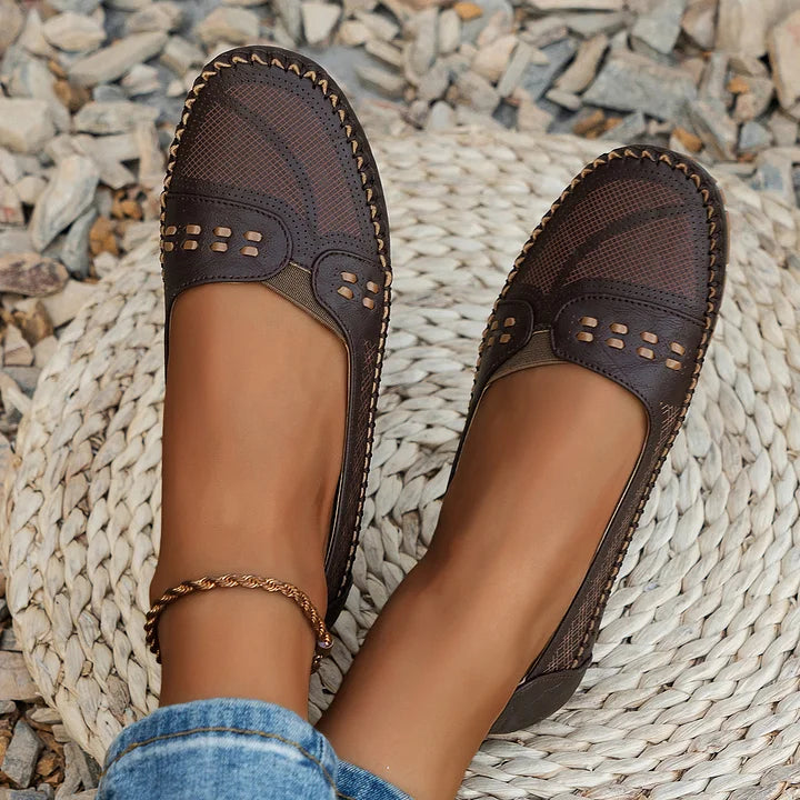 Camille Velthorpe | Beige Perforated Slip-On Comfort Flats