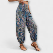 Coralie Deschamps | Boho Ethnic Print Smocked Waist Harem Pants