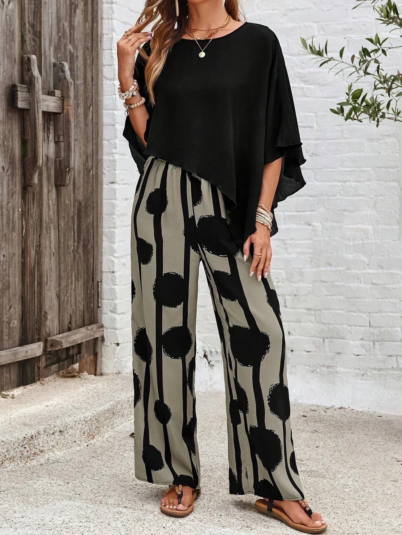 Mirella Fontcombe | Batwing Top & Wide Leg Print Pants Matching Set