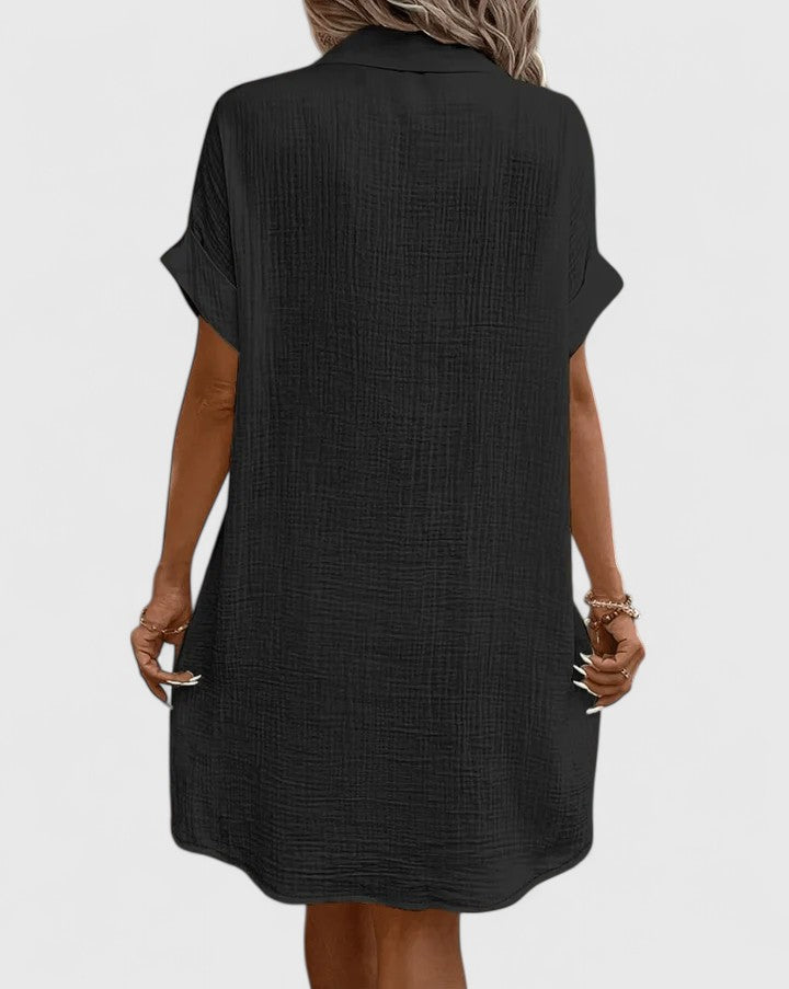 Claudette Winsbourne | Yellow Button-Down Short Sleeve Mini Shirt Dress