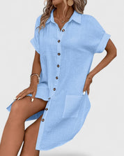 Claudette Winsbourne | Yellow Button-Down Short Sleeve Mini Shirt Dress