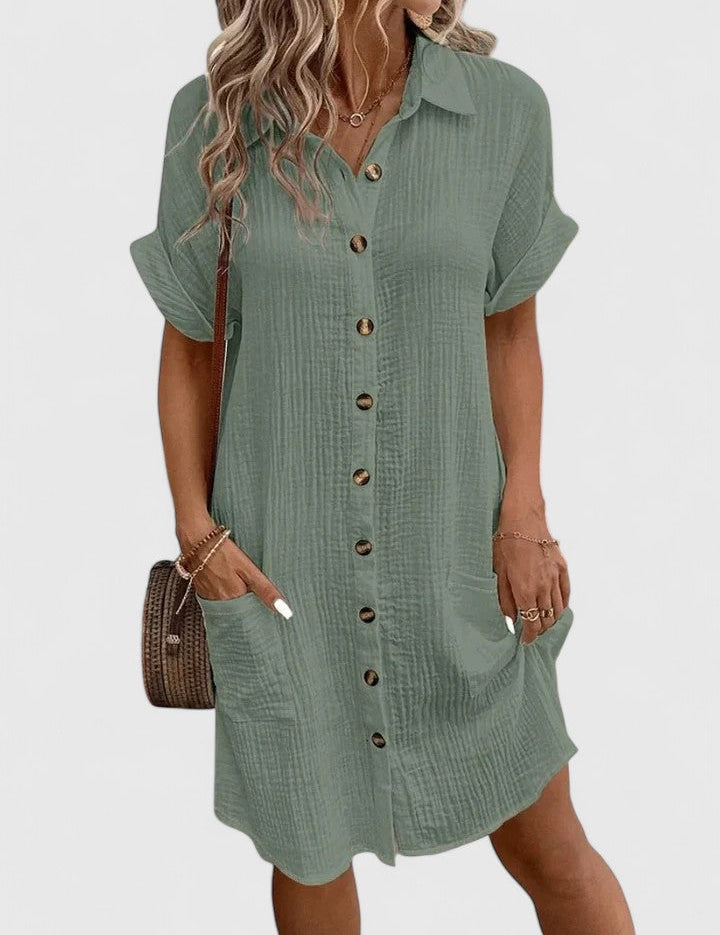 Claudette Winsbourne | Yellow Button-Down Short Sleeve Mini Shirt Dress