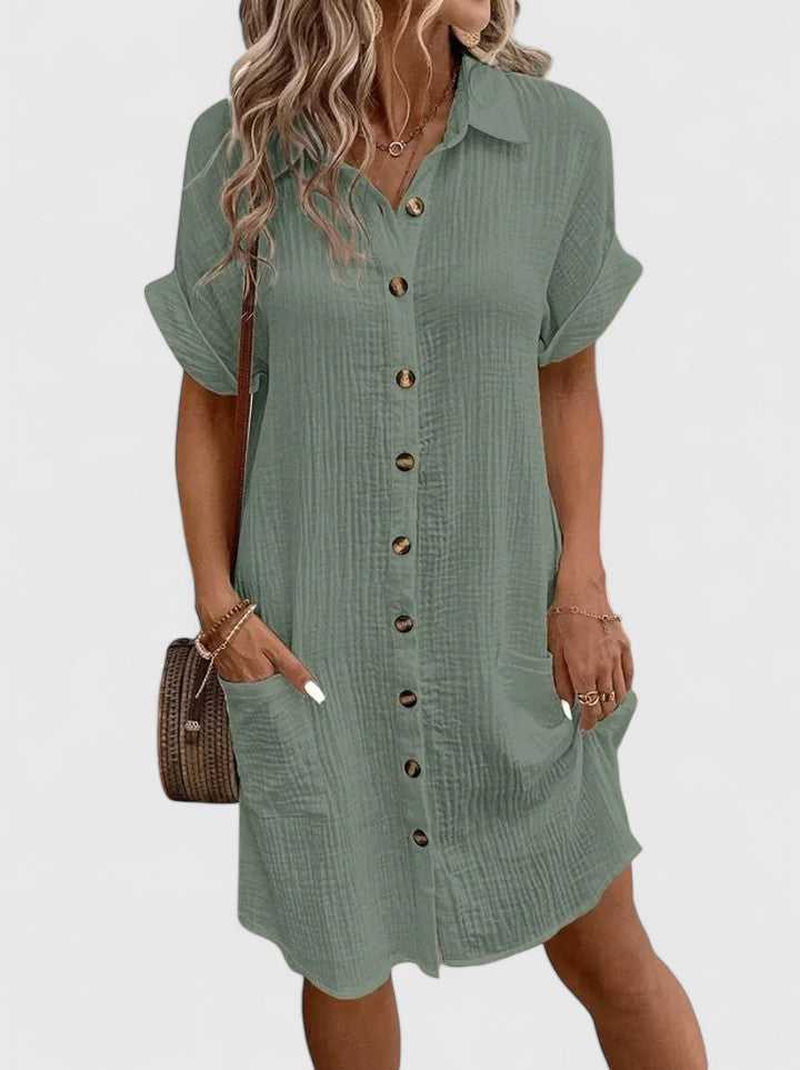 Claudette Winsbourne | Yellow Button-Down Short Sleeve Mini Shirt Dress