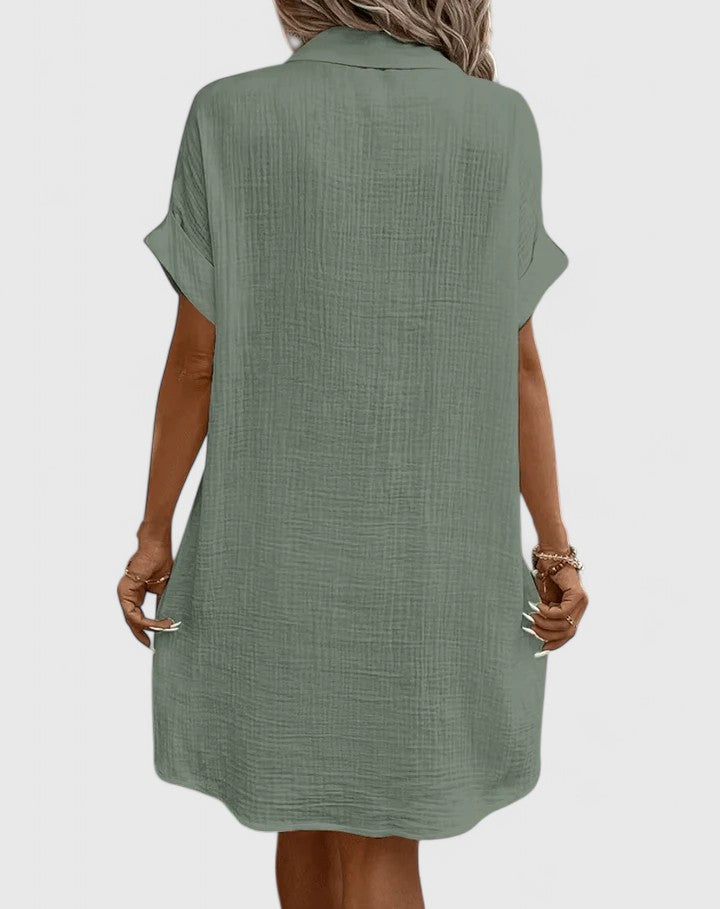 Claudette Winsbourne | Yellow Button-Down Short Sleeve Mini Shirt Dress