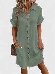 Claudette Winsbourne | Yellow Button-Down Short Sleeve Mini Shirt Dress