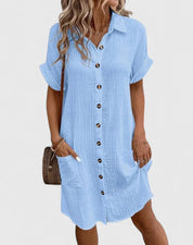 Claudette Winsbourne | Yellow Button-Down Short Sleeve Mini Shirt Dress