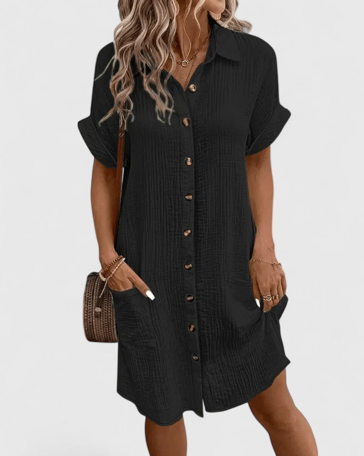 Claudette Winsbourne | Yellow Button-Down Short Sleeve Mini Shirt Dress