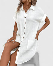 Claudette Winsbourne | Yellow Button-Down Short Sleeve Mini Shirt Dress