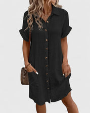 Claudette Winsbourne | Yellow Button-Down Short Sleeve Mini Shirt Dress
