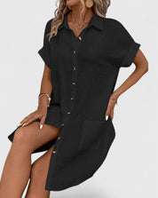 Claudette Winsbourne | Yellow Button-Down Short Sleeve Mini Shirt Dress