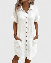 Claudette Winsbourne | Yellow Button-Down Short Sleeve Mini Shirt Dress
