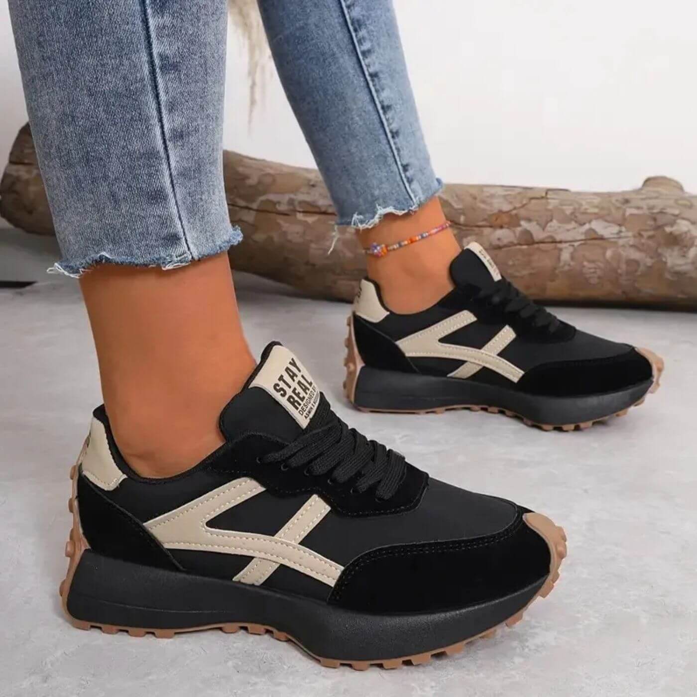 Claudine Ravensholme | Green & Tan Orthopedic Lace-Up Sneakers