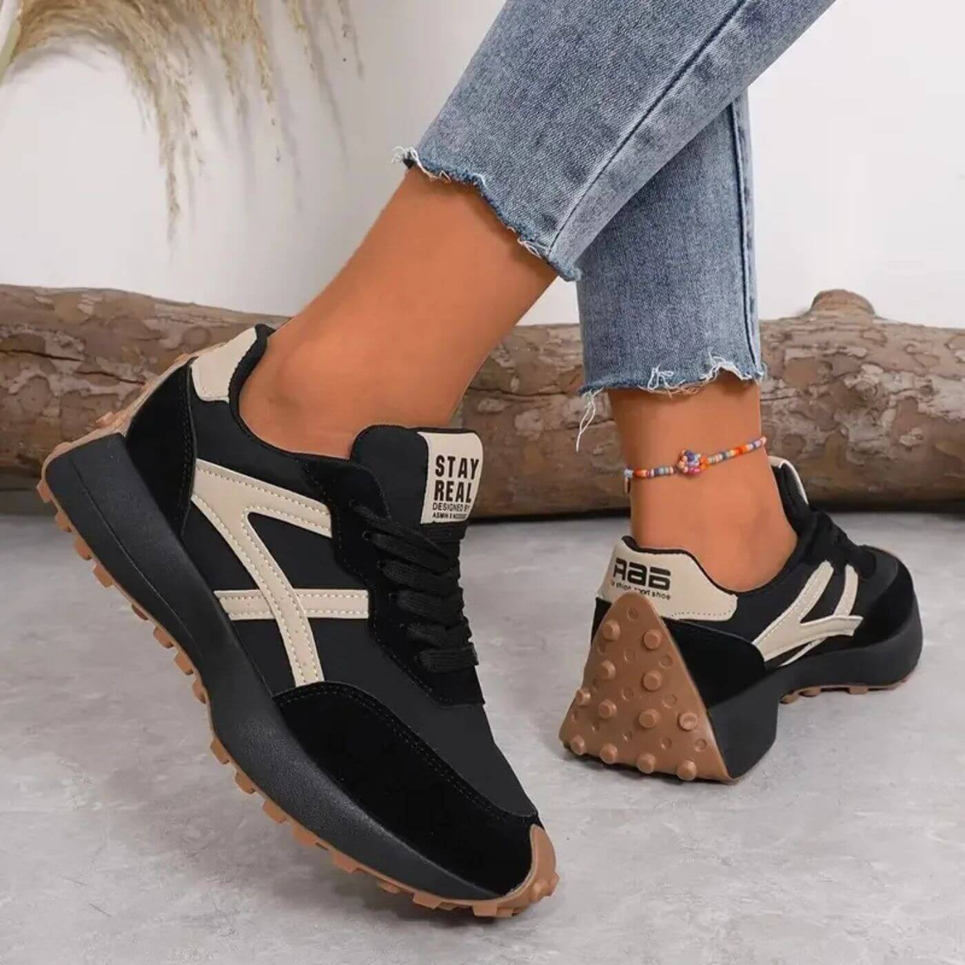 Claudine Ravensholme | Green & Tan Orthopedic Lace-Up Sneakers