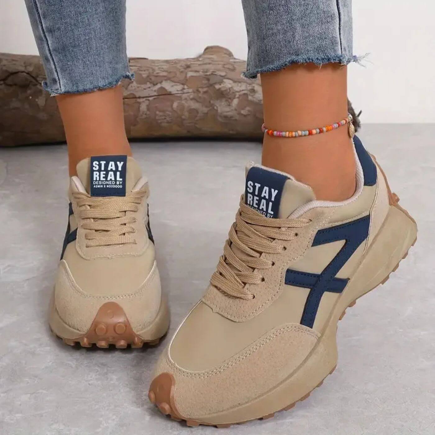 Claudine Ravensholme | Green & Tan Orthopedic Lace-Up Sneakers