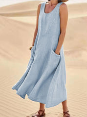 Christiane Fontvieux | Sleeveless Linen Maxi Dress with Pockets