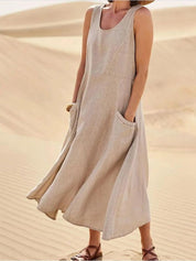Christiane Fontvieux | Sleeveless Linen Maxi Dress with Pockets