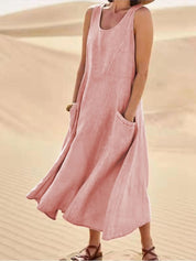 Christiane Fontvieux | Sleeveless Linen Maxi Dress with Pockets