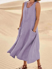 Christiane Fontvieux | Sleeveless Linen Maxi Dress with Pockets