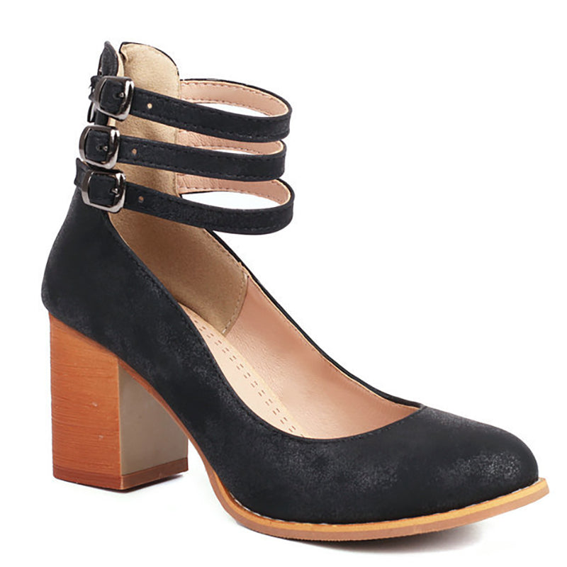 Mathilde Renoncourt | Tan Block Heel with Double Ankle Strap