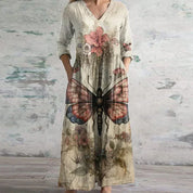 Corinna Bellemont | Floral Patchwork Maxi Dress with V-Neck
