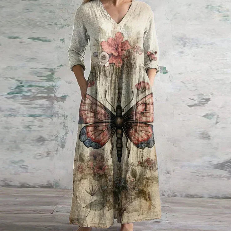 Corinna Bellemont | Floral Patchwork Maxi Dress with V-Neck