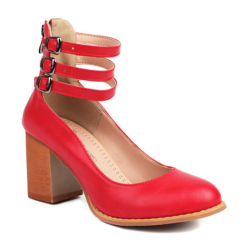 Mathilde Renoncourt | Tan Block Heel with Double Ankle Strap