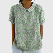 Colette Vaudrenne | Green Floral Print Short Sleeve Blouse
