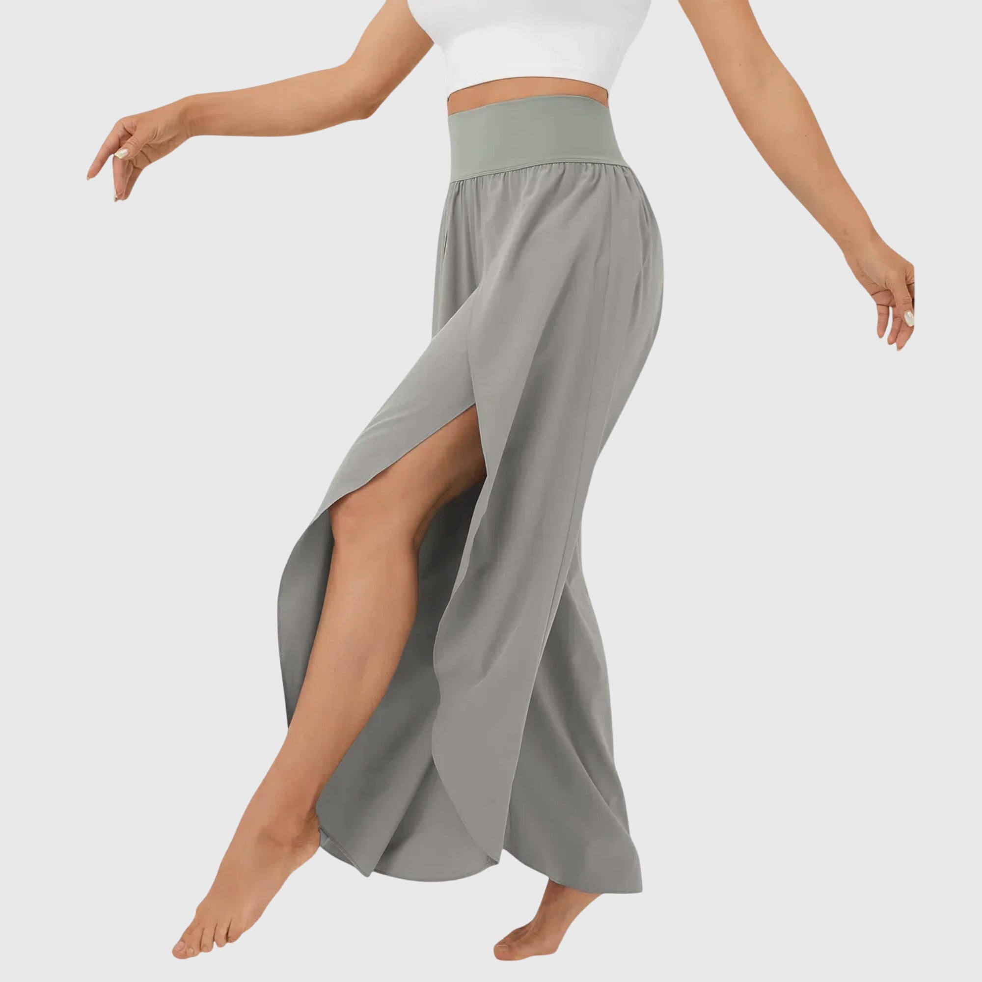 Antoinette Valmonde | Teal Wide-Leg Split Pants with High Waist