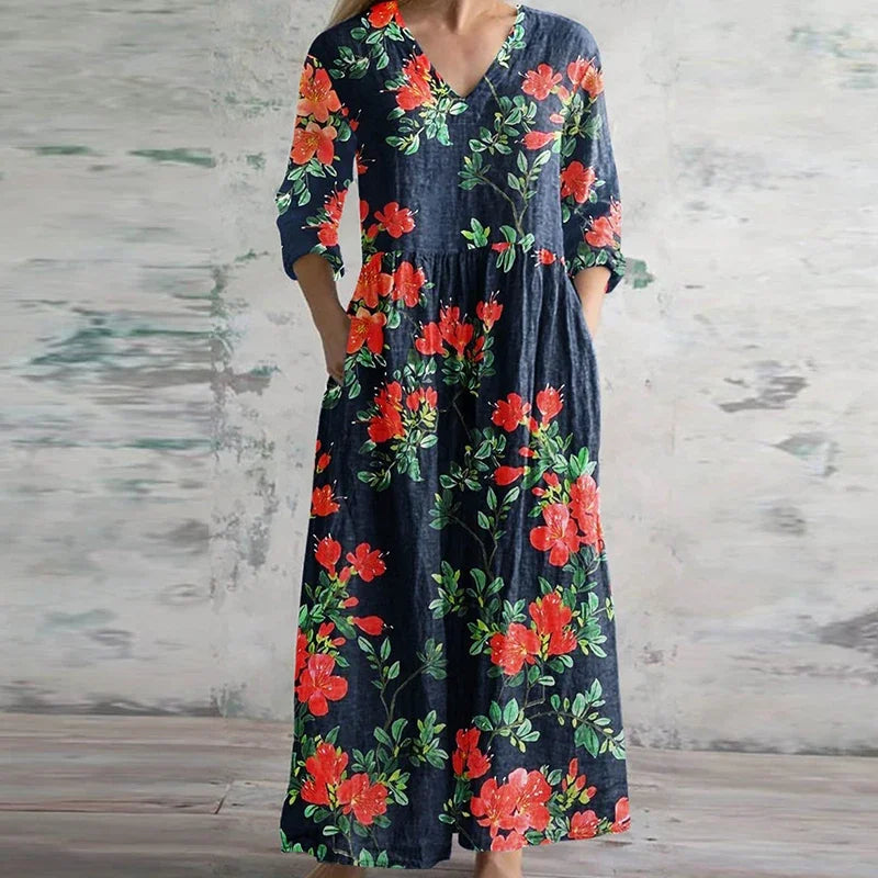 Corinna Bellemont | Floral Patchwork Maxi Dress with V-Neck