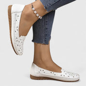 Perrine Galveston | White Hollow-Cut Slip-On Flat Loafers