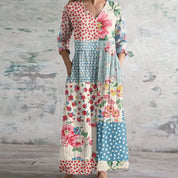 Corinna Bellemont | Floral Patchwork Maxi Dress with V-Neck