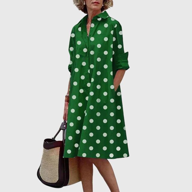 Genevra Whitfield | Red Midi Shirt Dress with Pockets