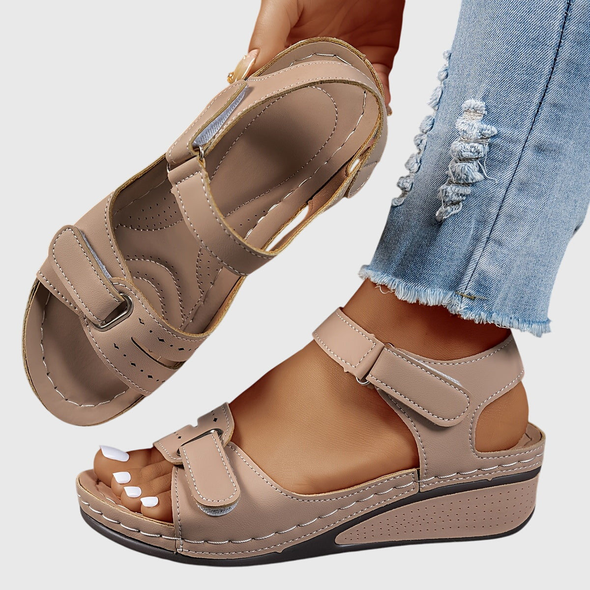 Margaux Ellison | Red Orthopedic Wedge Sandals with Hook-and-Loop Strap