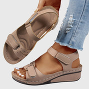 Margaux Ellison | Red Orthopedic Wedge Sandals with Hook-and-Loop Strap