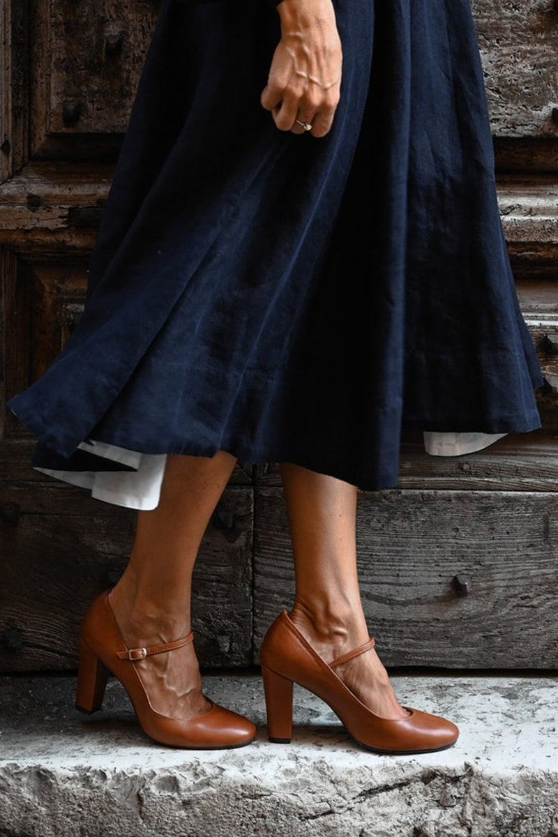 Lisette Beauregard | Mary Jane Block Heel Pump in Tan Leather
