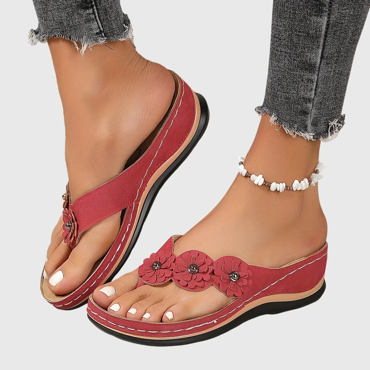 Rosette Dunleigh | Blue Flower Wedge Flip Flop Sandals