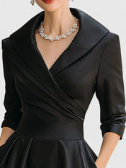 Rosalinde Chantecourt | Black A-Line Midi Dress with 3/4 Sleeves