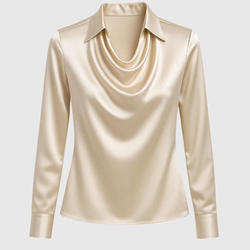 Séraphelle Wyndcourt | Satin Cowl-Neck Blouse in Champagne
