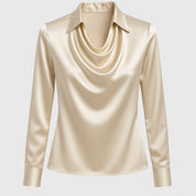 Séraphelle Wyndcourt | Satin Cowl-Neck Blouse in Champagne