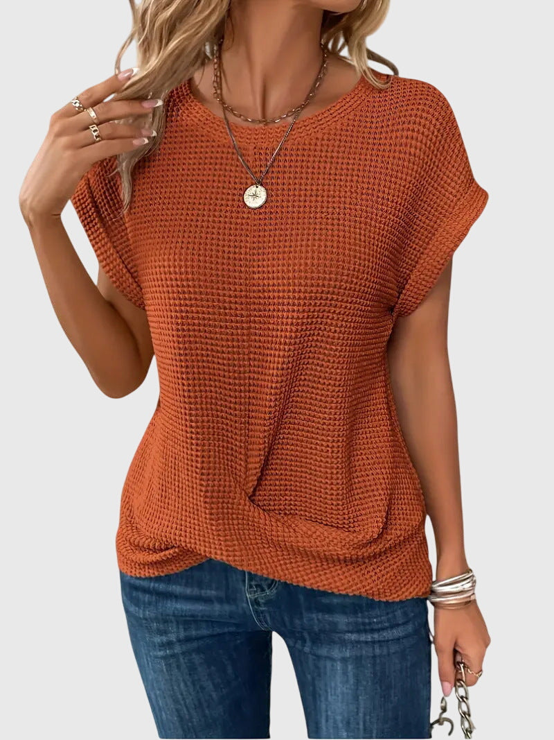 Théodora Winslow | Rust Orange Waffle Knit Crew Neck Top
