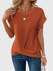 Théodora Winslow | Rust Orange Waffle Knit Crew Neck Top